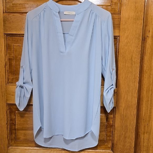 entro Tops - Entro Blue Relaxed Blouse  3/4 Cuffed Sleeves S